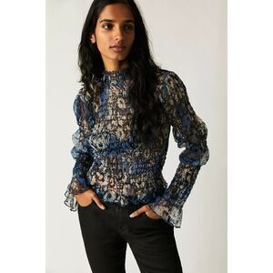 FREE PEOPLE Hello There Floral Smocked Top Blue Small